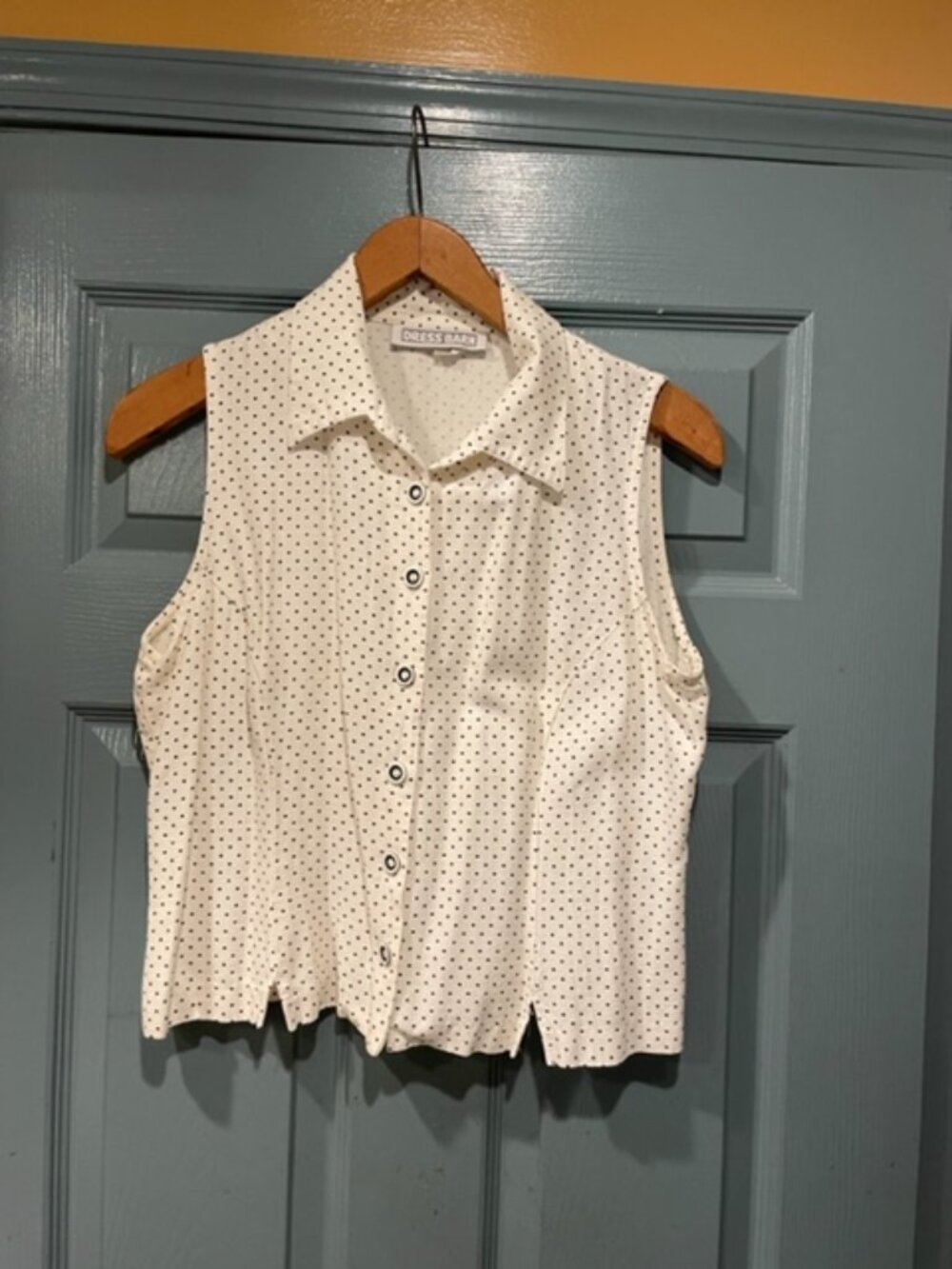 Dress Barn vintage white/black polka dot cropped blouse, L, exc. condition